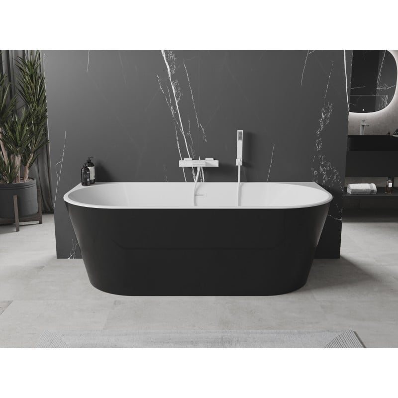 Mexen Oval wanna wolnostojąca przyścienna 180 x 80 cm, biała/czarna, przelew biały - 52671808075-20