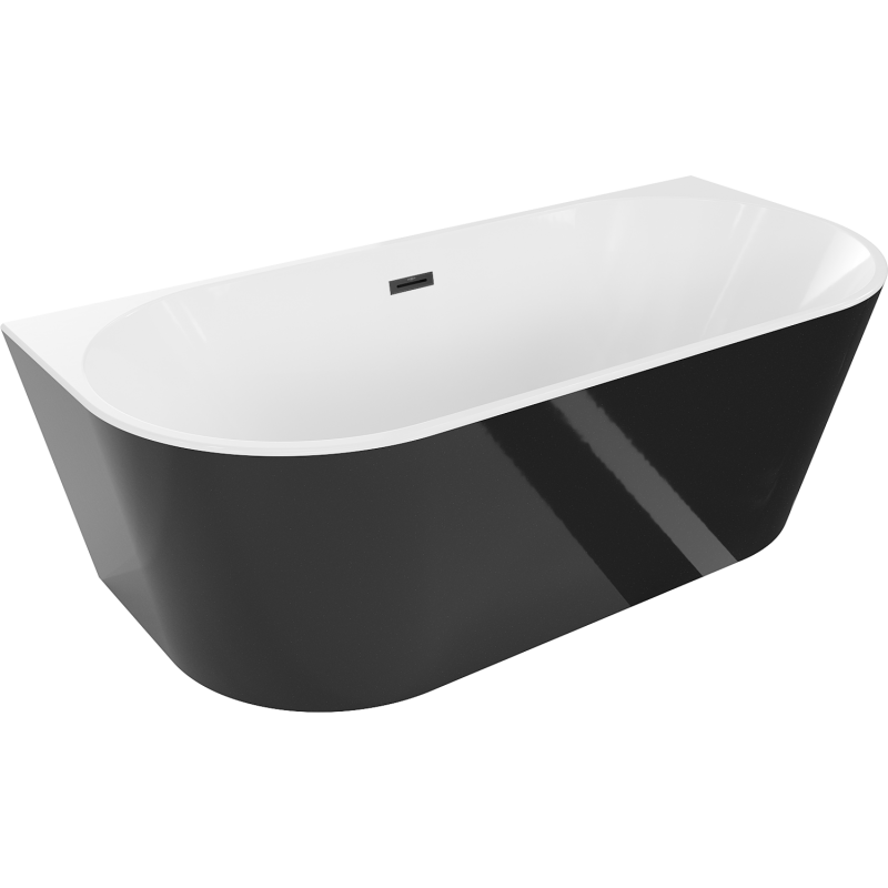 Mexen Oval wanna wolnostojąca przyścienna 180 x 80 cm, biała/czarna, przelew czarny - 52671808075-70