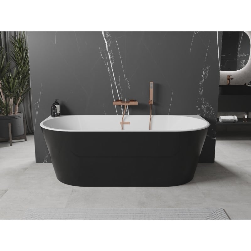 Mexen Oval wanna wolnostojąca przyścienna 180 x 80 cm, biała/czarna, przelew miedź szczotkowana - 52671808075-65
