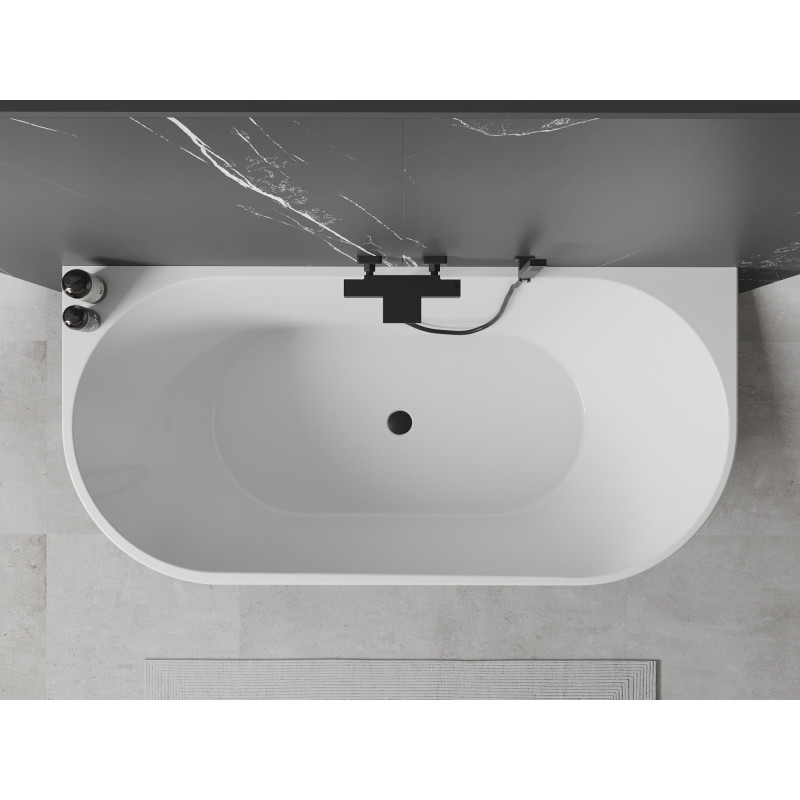 Mexen Oval wanna wolnostojąca przyścienna 180 x 80 cm, biała/czarna, przelew czarny - 52671808075-70