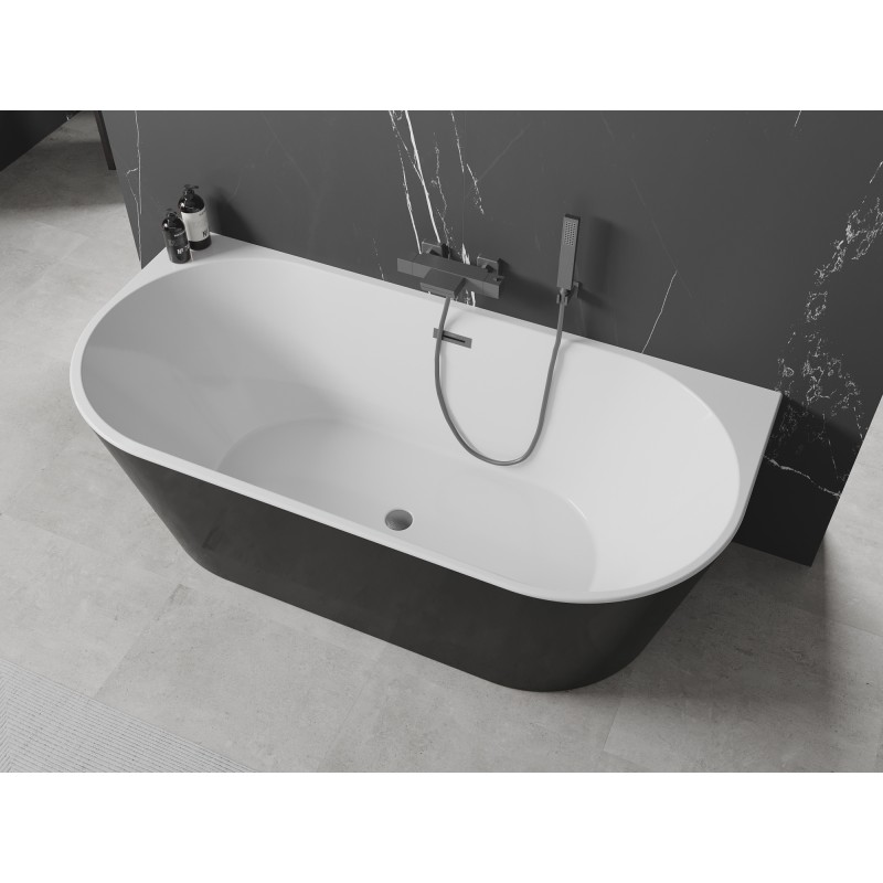 Mexen Oval wanna wolnostojąca przyścienna 180 x 80 cm, biała/czarna, przelew gun gray szczotkowany - 52671808075-66