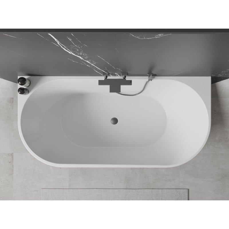 Mexen Oval wanna wolnostojąca przyścienna 180 x 80 cm, biała/czarna, przelew gun gray szczotkowany - 52671808075-66