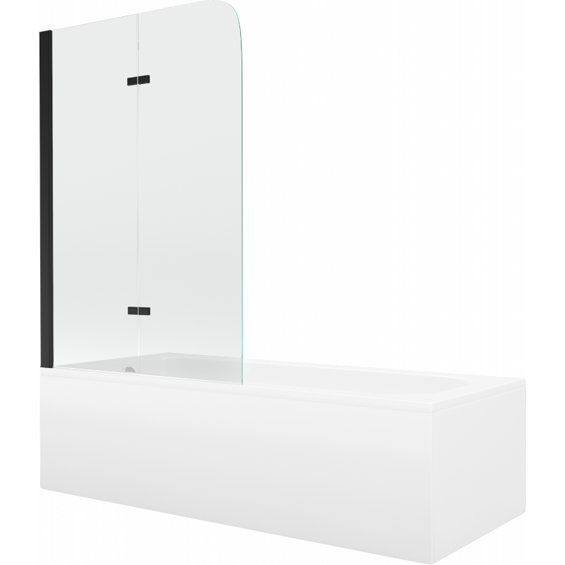 Mexen Vega wanna prostokątna 170 x 70 cm z obudową i parawanem 2-skrzydłowym 100 cm, transparent, czarny - 550117070X9010027000