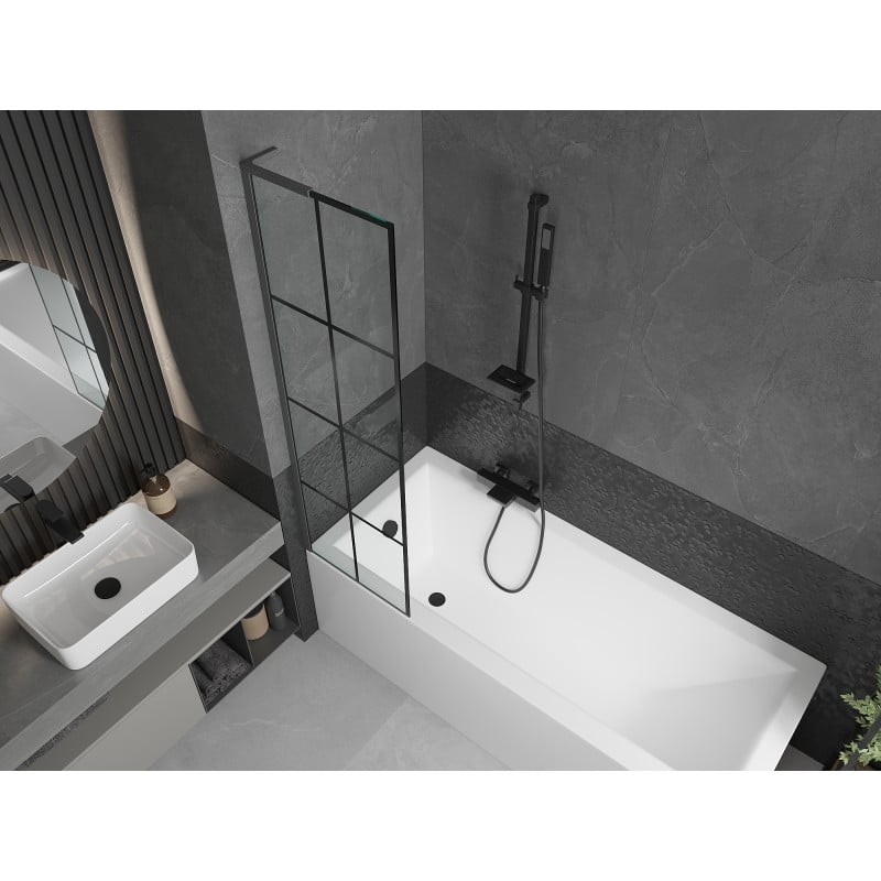 Mexen Next L parawan nawannowy 1-skrzydłowy 50 x 150 cm, czarna kratka, gun metal - 895-050-000-03-77-95