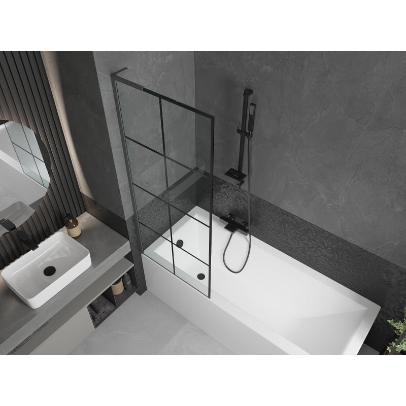 Mexen Next L parawan nawannowy 1-skrzydłowy 70 x 150 cm, czarna kratka, gun metal - 895-070-000-03-77-95