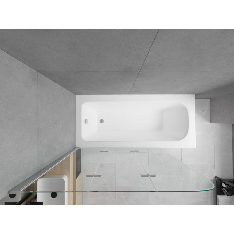 Mexen Vega wanna prostokątna 170 x 70 cm z obudową i parawanem 3-skrzydłowym 120 cm, transparent, chrom - 550117070X9012030100