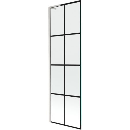 Mexen Next L parawan nawannowy 1-skrzydłowy 60 x 150 cm, czarna kratka, nikiel szczotkowany - 895-060-000-03-77-97