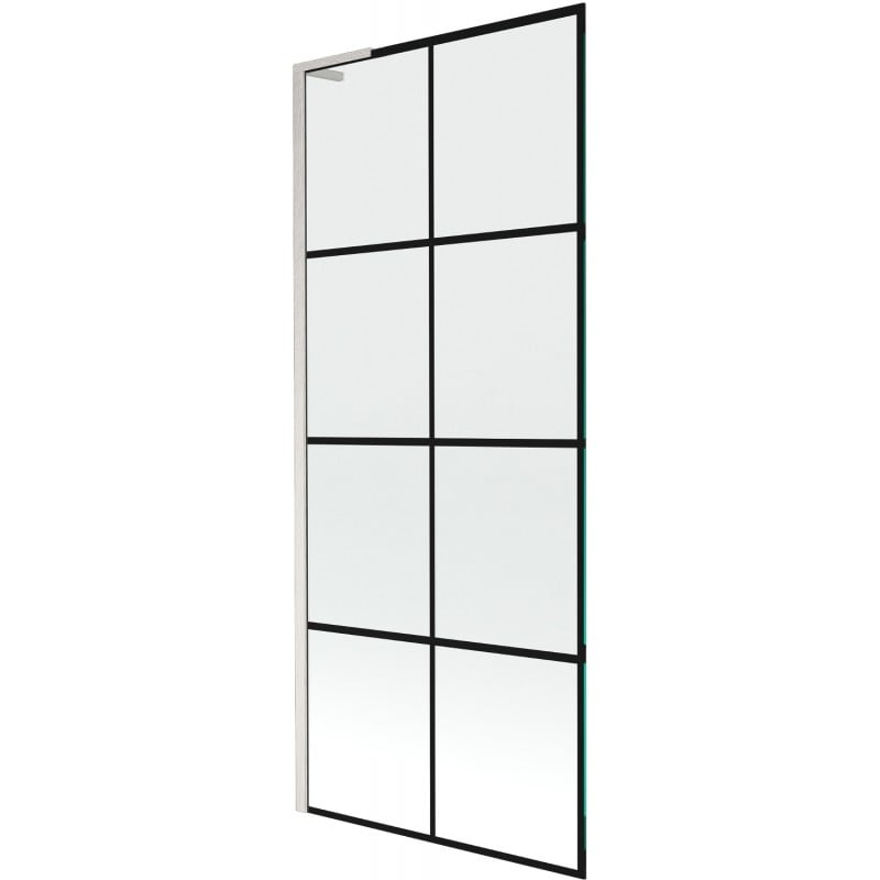 Mexen Next L parawan nawannowy 1-skrzydłowy 80 x 150 cm, czarna kratka, nikiel szczotkowany - 895-080-000-03-77-97