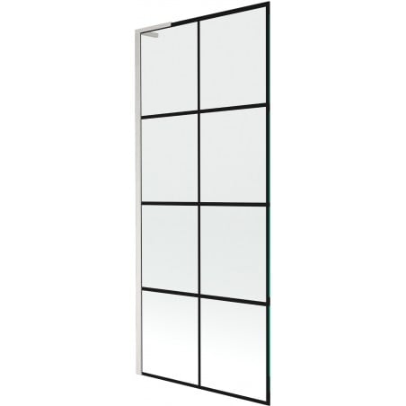 Mexen Next L parawan nawannowy 1-skrzydłowy 80 x 150 cm, czarna kratka, nikiel szczotkowany - 895-080-000-03-77-97