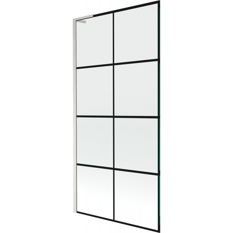 Mexen Next L parawan nawannowy 1-skrzydłowy 90 x 150 cm, czarna kratka, nikiel szczotkowany - 895-090-000-03-77-97