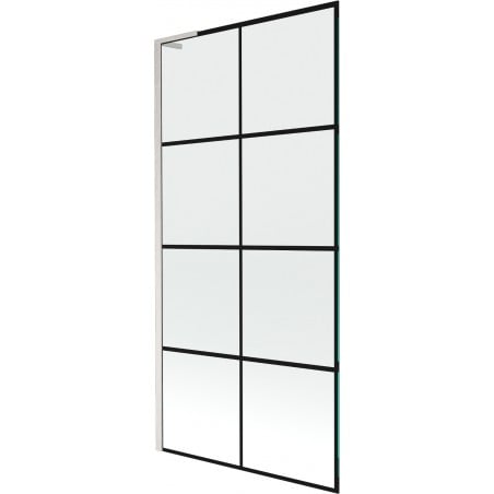 Mexen Next L parawan nawannowy 1-skrzydłowy 90 x 150 cm, czarna kratka, nikiel szczotkowany - 895-090-000-03-77-97