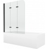 Mexen Vega wanna prostokątna 170 x 70 cm z obudową i parawanem 3-skrzydłowym 120 cm, transparent, czarny - 550117070X9012037000