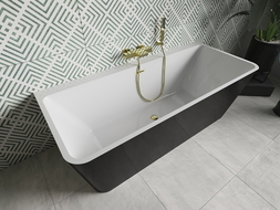 Mexen Volta wanna wolnostojąca przyścienna 150 x 75 cm, biała/czarna, przelew złoty - 51131507575-50