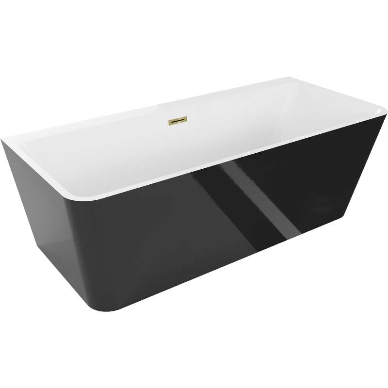 Mexen Volta wanna wolnostojąca przyścienna 170 x 75 cm, biała/czarna, przelew złoty - 51131707575-50
