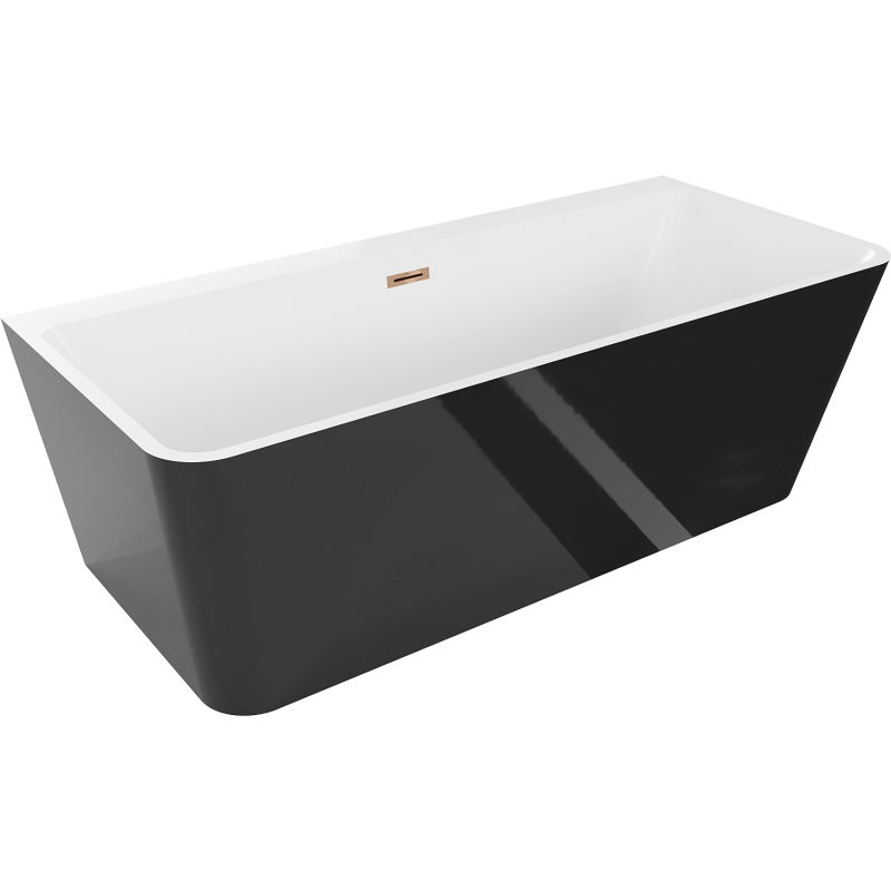 Mexen Volta wanna wolnostojąca przyścienna 170 x 75 cm, biała/czarna, przelew różowe złoto - 51131707575-60