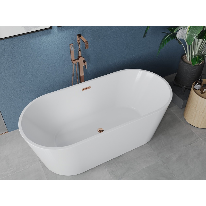 Mexen Luna wanna wolnostojąca 150 x 75 cm, biała, przelew różowe złoto - 52031507500-60