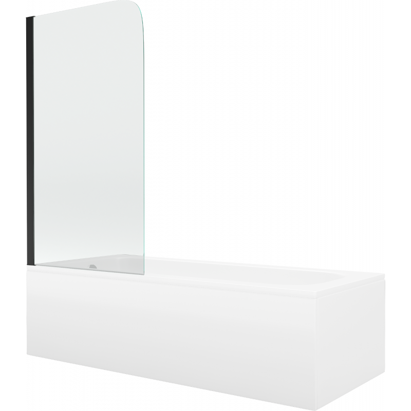 Mexen Vega wanna prostokątna 180 x 80 cm z obudową i parawanem 1-skrzydłowym 70 cm, transparent, czarny - 550118080X9007017000