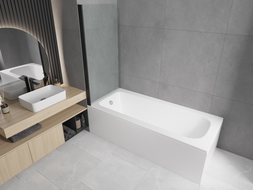 Mexen Vega wanna prostokątna 180 x 80 cm z obudową i parawanem 1-skrzydłowym 70 cm, transparent, czarny - 550118080X9007017000