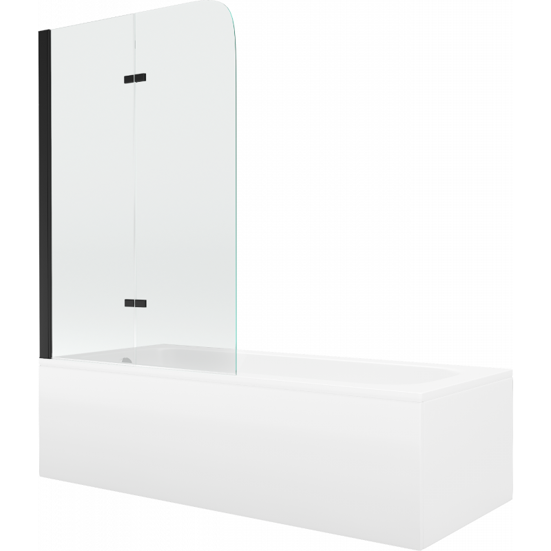 Mexen Vega wanna prostokątna 180 x 80 cm z obudową i parawanem 2-skrzydłowym 80 cm, transparent, czarny - 550118080X9008027000