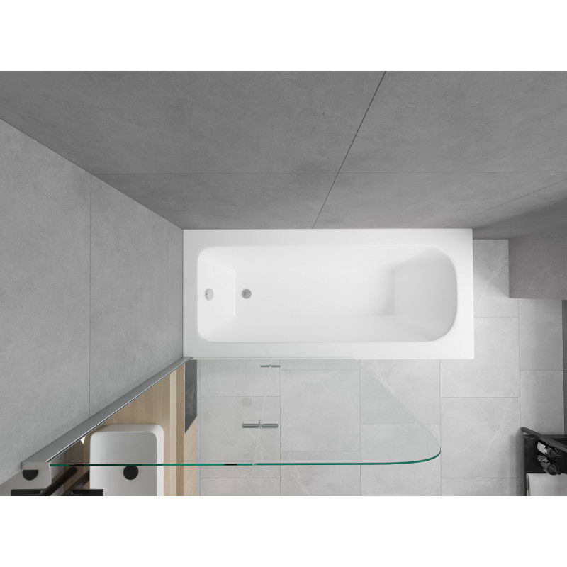 Mexen Vega wanna prostokątna 180 x 80 cm z obudową i parawanem 2-skrzydłowym 100 cm, transparent, chrom - 550118080X9010020100