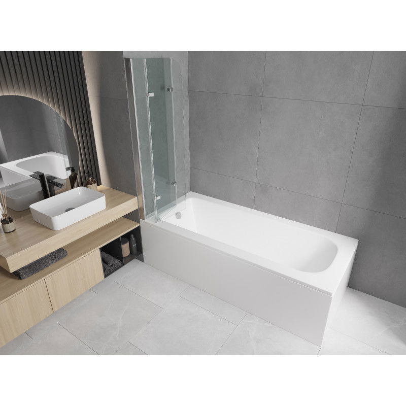 Mexen Vega wanna prostokątna 180 x 80 cm z obudową i parawanem 3-skrzydłowym 120 cm, transparent, chrom - 550118080X9012030100