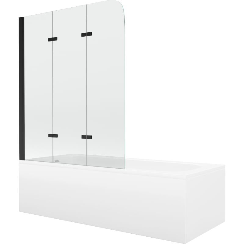 Mexen Vega wanna prostokątna 180 x 80 cm z obudową i parawanem 3-skrzydłowym 120 cm, transparent, czarny - 550118080X9012037000