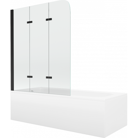 Mexen Vega wanna prostokątna 180 x 80 cm z obudową i parawanem 3-skrzydłowym 120 cm, transparent, czarny - 550118080X9012037000