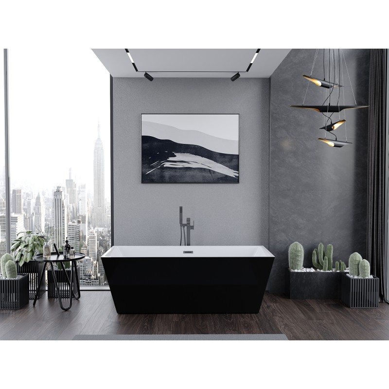 Mexen Lita wanna wolnostojąca 170 x 75 cm, biała/czarna, przelew gun metal - 52121707575-95