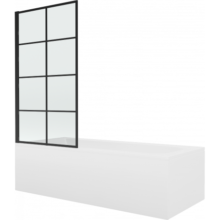 Mexen Vega wanna prostokątna 180 x 80 cm z obudową i parawanem 1-skrzydłowym 80 cm, czarny wzór fix - 550118080X9308007077