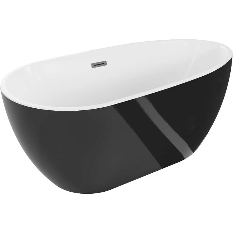 Mexen Eos wanna wolnostojąca 170 x 75 cm, biała/czarna, przelew gun gray szczotkowany - 52471707575-66
