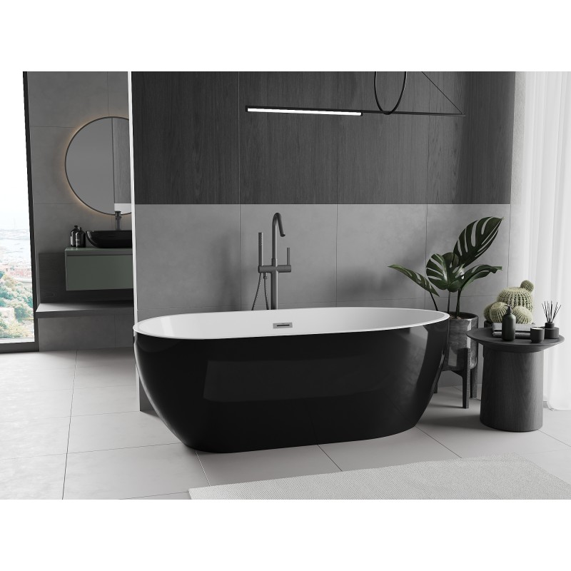 Mexen Eos wanna wolnostojąca 170 x 75 cm, biała/czarna, przelew gun metal - 52471707575-95