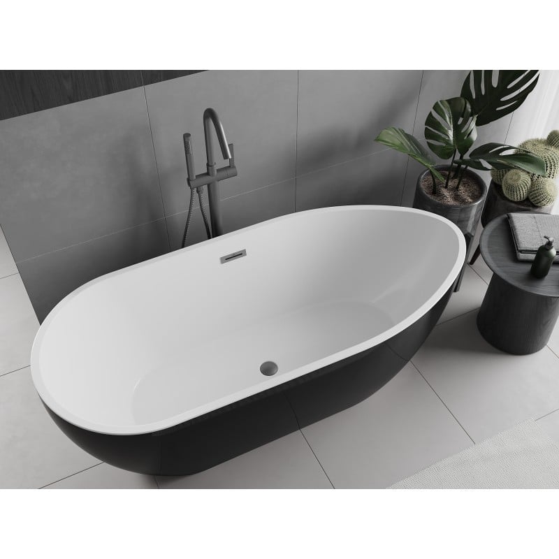 Mexen Eos wanna wolnostojąca 170 x 75 cm, biała/czarna, przelew gun metal - 52471707575-95