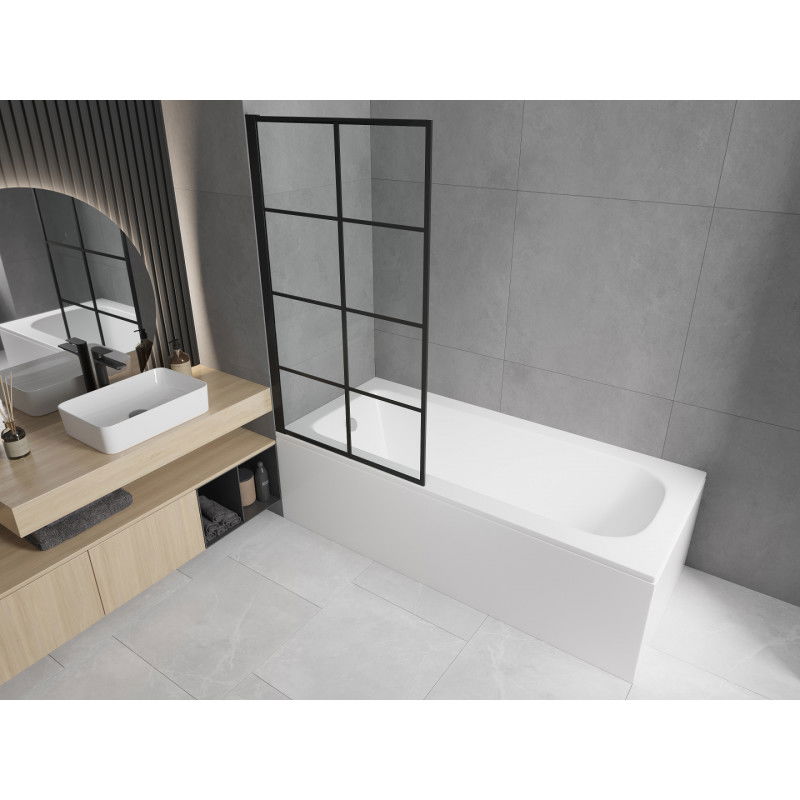 Mexen Vega wanna prostokątna 180 x 80 cm z obudową i parawanem 1-skrzydłowym 80 cm, czarny wzór - 550118080X9308017077