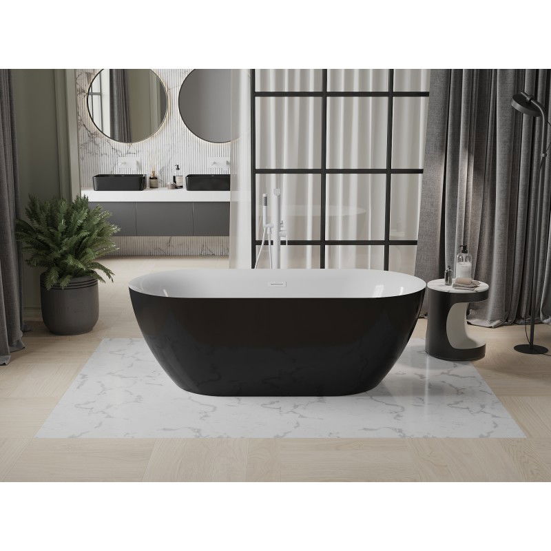 Mexen Roxy wanna wolnostojąca 170 x 80 cm, biała/czarna, przelew biały - 51201708075-20