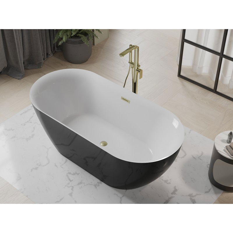 Mexen Roxy wanna wolnostojąca 170 x 80 cm, biała/czarna, przelew złoty szczotkowany - 51201708075-55