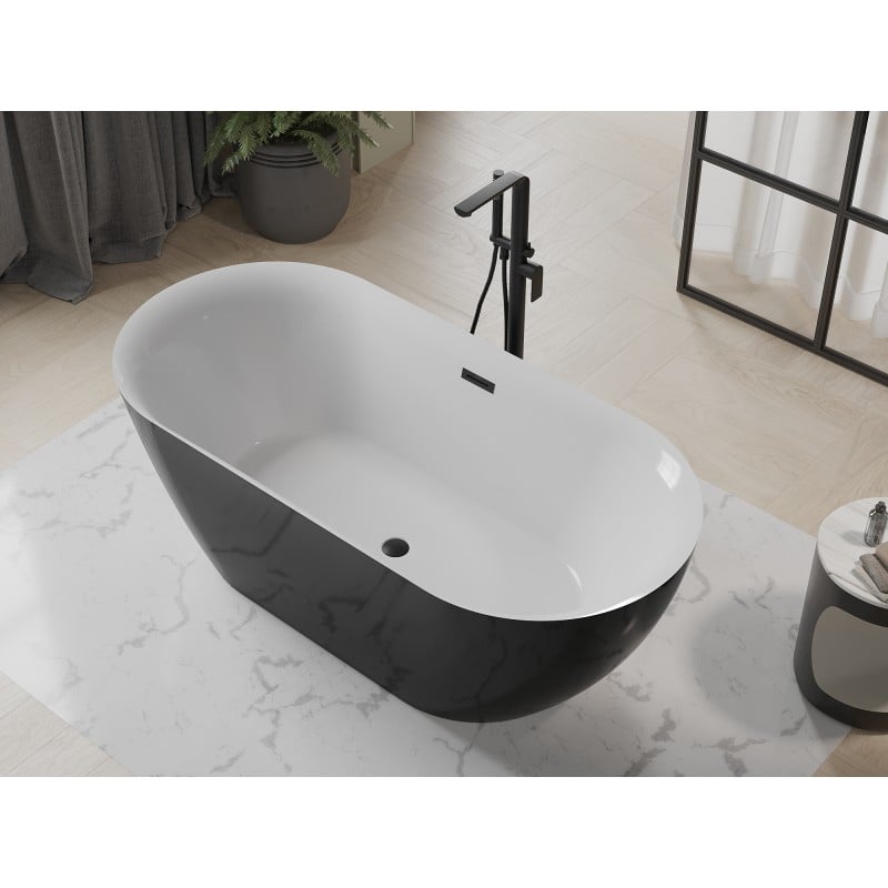 Mexen Roxy wanna wolnostojąca 170 x 80 cm, biała/czarna, przelew czarny - 51201708075-70