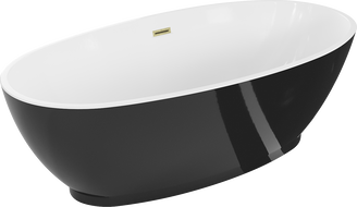 Mexen Bilbao wanna wolnostojąca 180 x 90 cm, biała/czarna, przelew złoty szczotkowany - 51311809075-55