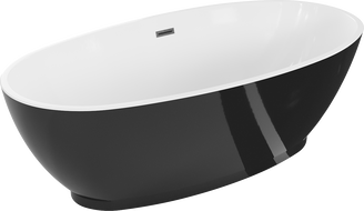 Mexen Bilbao wanna wolnostojąca 180 x 90 cm, biała/czarna, przelew gun gray szczotkowany - 51311809075-66