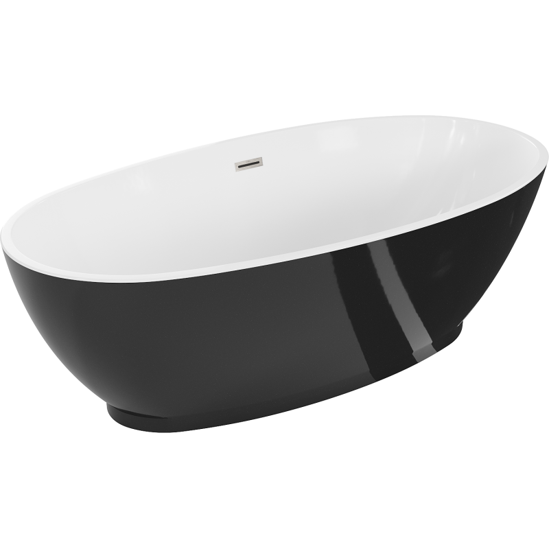 Mexen Bilbao wanna wolnostojąca 180 x 90 cm, biała/czarna, przelew nikiel szczotkowany - 51311809075-97