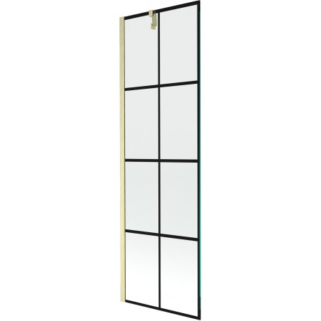 Mexen Next parawan nawannowy 1-skrzydłowy 60 x 150 cm, czarna kratka, złoty szczotkowany - 895-060-000-00-77-55