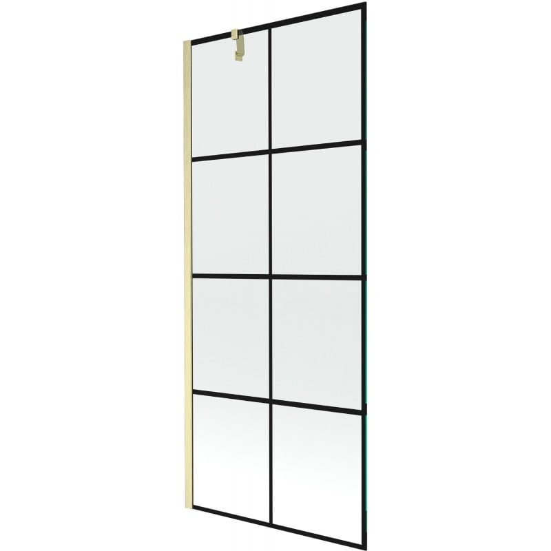 Mexen Next parawan nawannowy 1-skrzydłowy 80 x 150 cm, czarna kratka, złoty szczotkowany - 895-080-000-00-77-55
