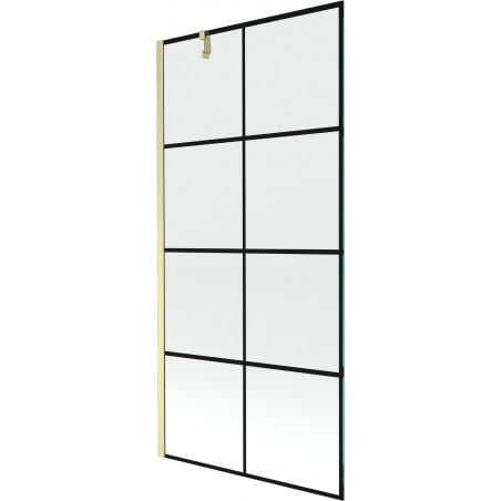 Mexen Next parawan nawannowy 1-skrzydłowy 90 x 150 cm, czarna kratka, złoty szczotkowany - 895-090-000-00-77-55