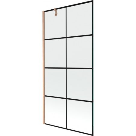 Mexen Next parawan nawannowy 1-skrzydłowy 90 x 150 cm, czarna kratka, miedź szczotkowana - 895-090-000-00-77-65