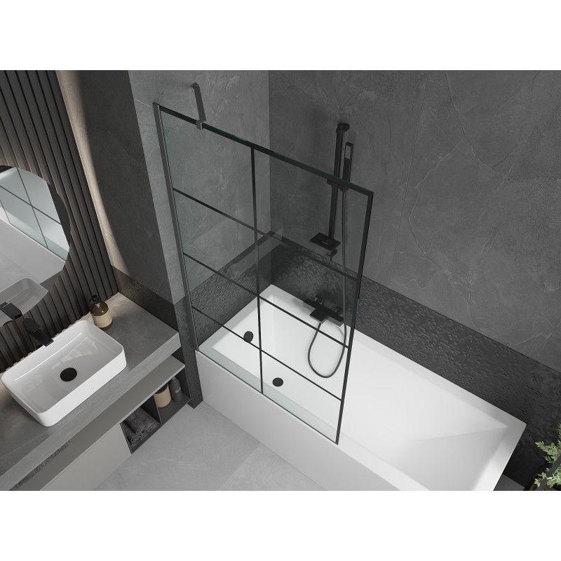 Mexen Next parawan nawannowy 1-skrzydłowy 100 x 150 cm, czarna kratka, gun metal - 895-100-000-00-77-95