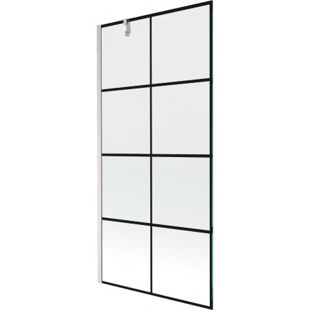 Mexen Next parawan nawannowy 1-skrzydłowy 90 x 150 cm, czarna kratka, nikiel szczotkowany - 895-090-000-00-77-97