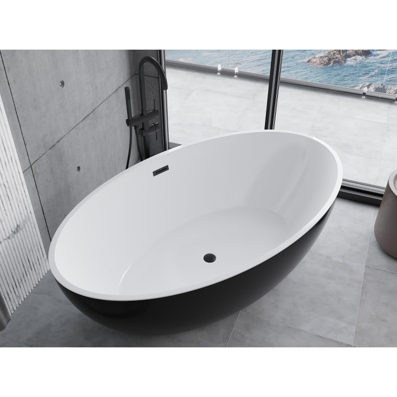 Mexen Nike wanna wolnostojąca 175 x 100 cm, biała/czarna, przelew czarny - 54071751075-70