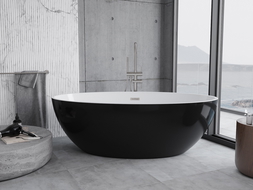 Mexen Nike wanna wolnostojąca 175 x 100 cm, biała/czarna, przelew nikiel szczotkowany - 54071751075-97