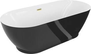 Mexen Roxy wanna wolnostojąca 180 x 85 cm, biała/czarna, przelew złoty szczotkowany - 51201808575-55