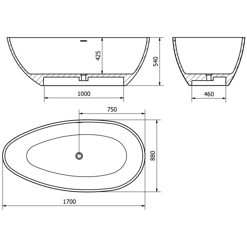 Mexen Imola wanna wolnostojąca z konglomeratu 170 x 88 cm, beton mat - 57281708561