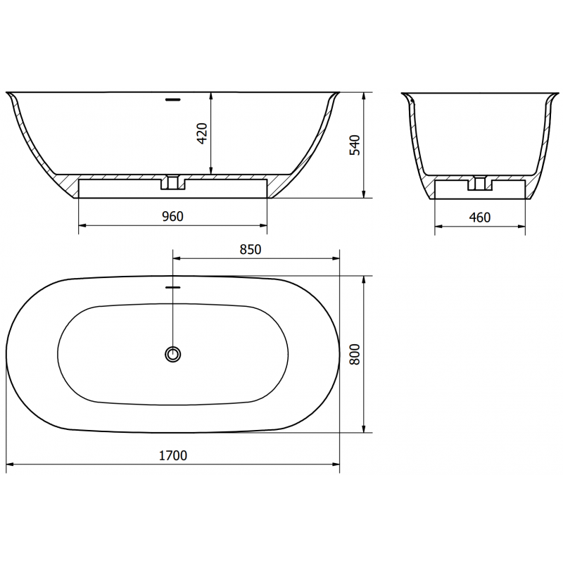 Mexen Siena wanna wolnostojąca z konglomeratu 170 x 80 cm, biała połysk - 57291708010